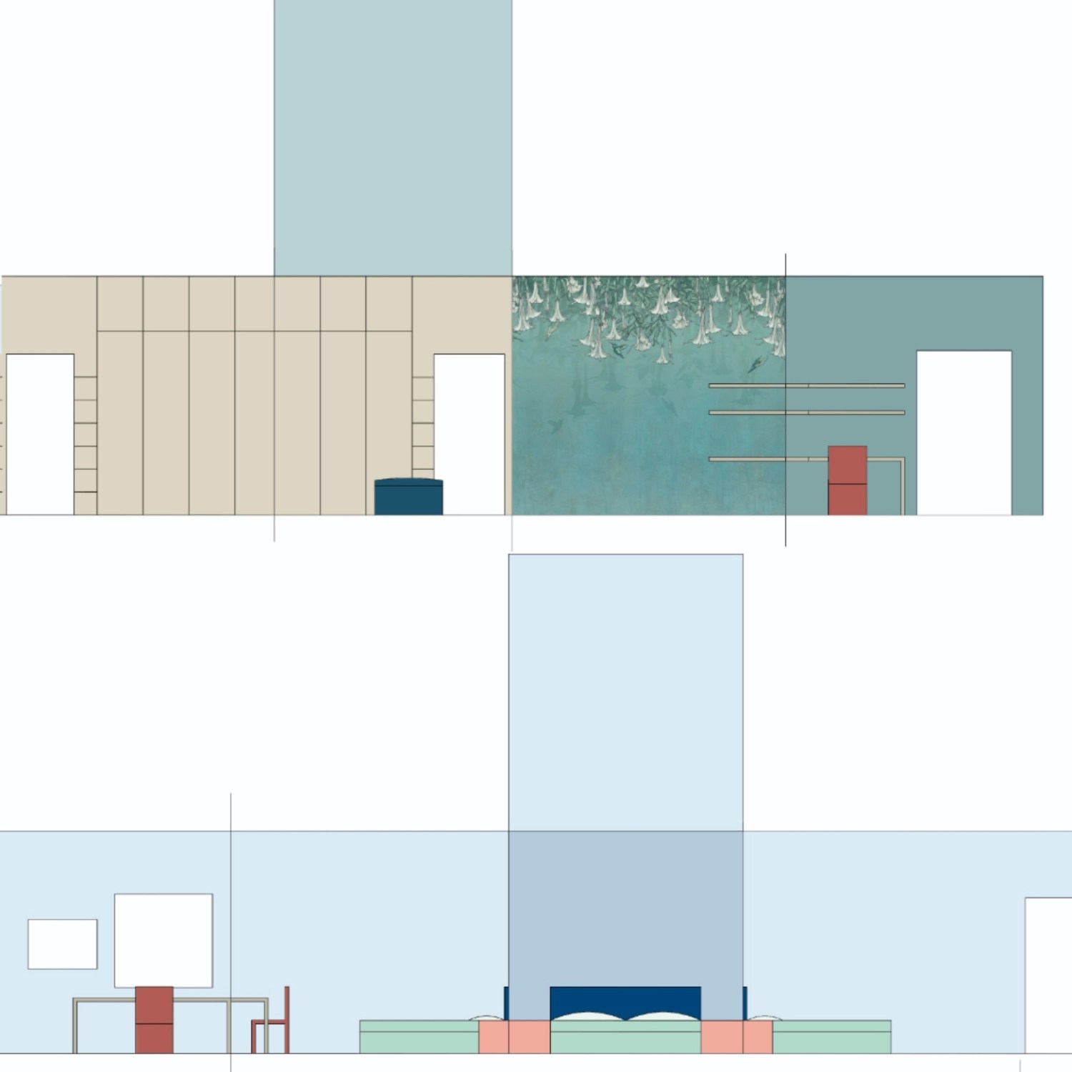 Studio/Wardrobe and Bedroom Elevations and Color Scheme.
